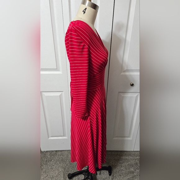 Red Belted Dress With White Stripes, Size XS, B Moss Clothing Company, EUC - Picture 4 of 16